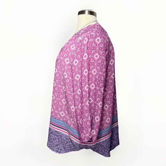 Kim Rogers Tunic Women’s Size 3X Pink Floral Top 3/4 Roll Tab Sleeve Boho - Picture 2 of 8